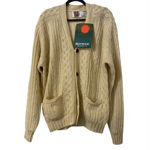 Iron Wood Trading Company 90s Cable Knit Cardigan 2XL Ivory Grandpa Fisherman